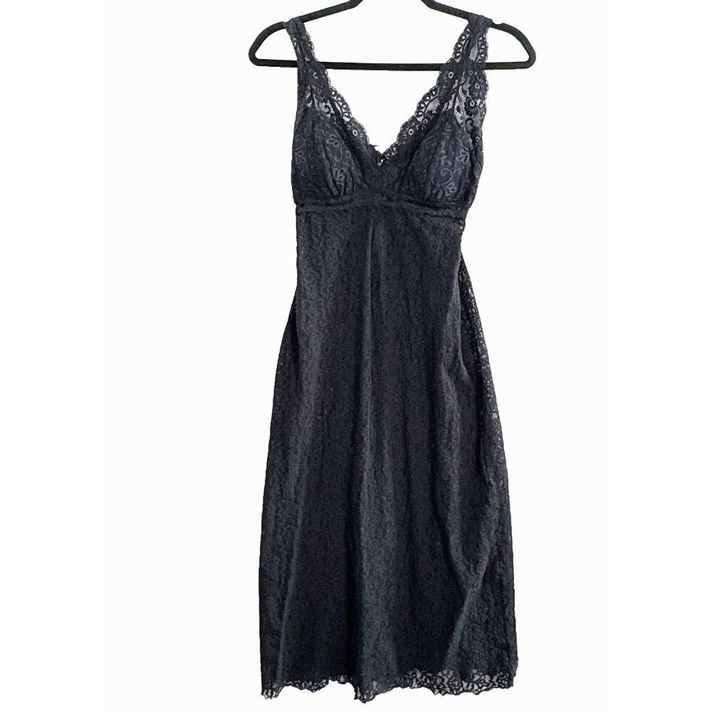 Vtg‎ ARIANNE Women Long Line V Neck Pad Bra Maxi Chemise Sz M Black Lace 76-5